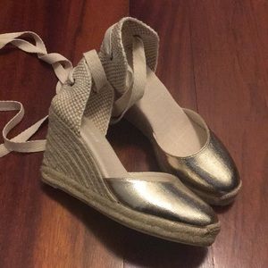Soludos Gold Tall Wedge Espadrille size 7